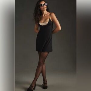 NWT By Anthropologie Colorblock Satin Slip Dress, Black